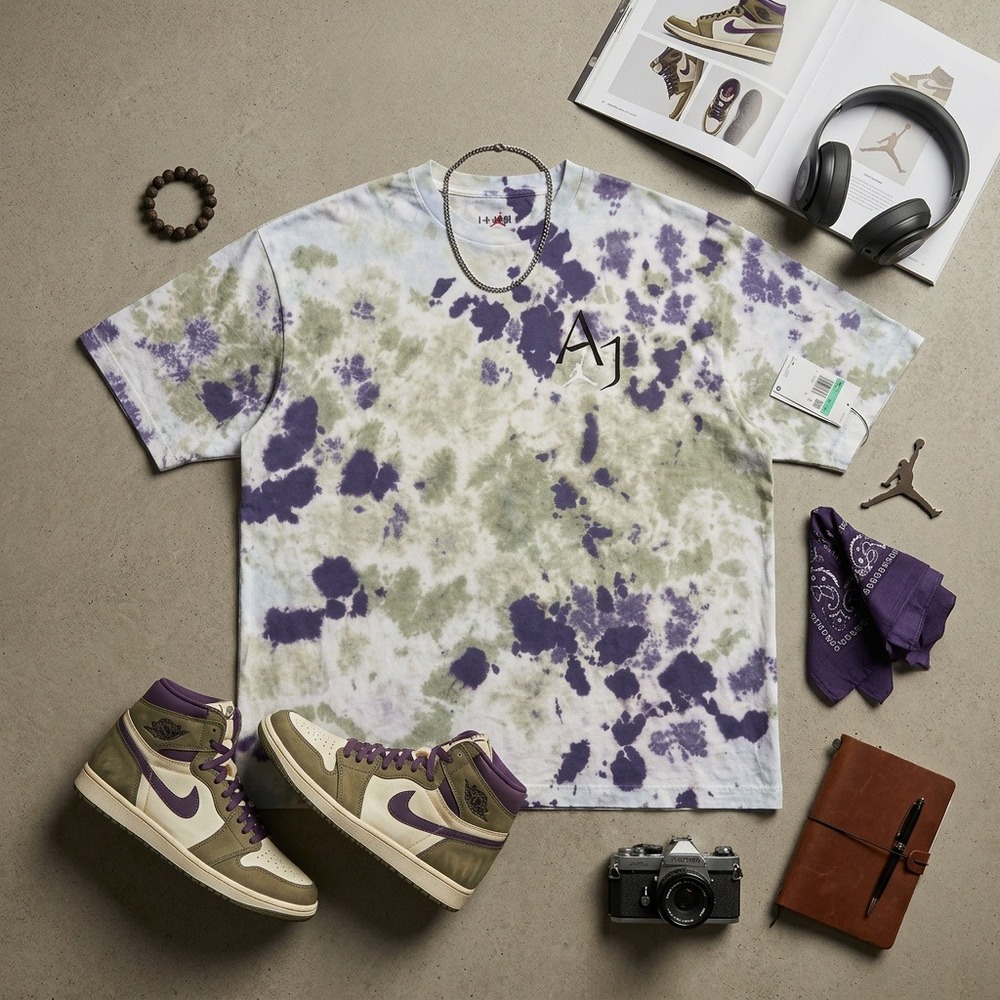 Nike Air Jordan Sport DNA 85 Tie Dye T Shirt Men XL Purple Green DM1454-366 NWT